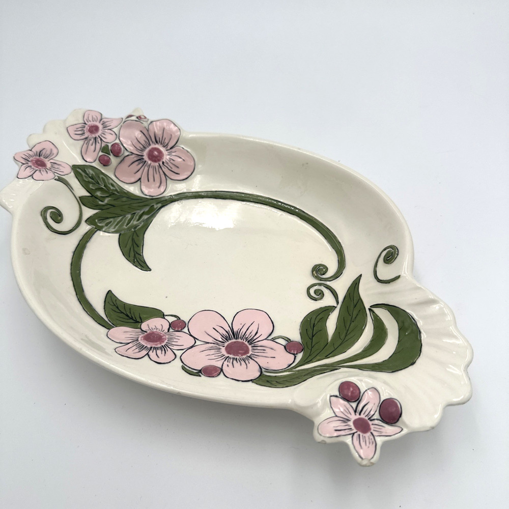 Vtg Holland Mold Ceramic Bowl Platter Flowers 12" Marks 1967